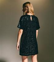 Women's Black Sequin T-Shirt Mini Dress New Look