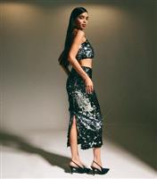 Women's Black Sequinned Midi Skirt New Look