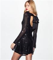 Women's Black Sequin Long Sleeve Mini Dress New Look