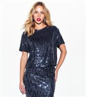 Women's Navy Sequinned T-Shirt New Look