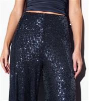 Women's Navy Sequinned Stretch Mesh Wide Trousers New Look