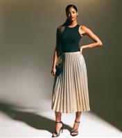 Women's Gold Shimmer Pleated Midi Skirt New Look