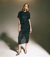 Women's Black Sequinned Mesh Midi Skirt New Look