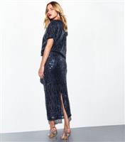 Women's Navy Sequinned Mesh Midi Skirt New Look