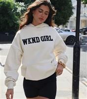 Women's Cream Logo Oversized Hoodie WKNDGIRL New Look