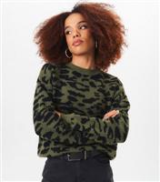 Women's Green Animal Print Jumper Gini London New Look