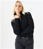Women's Black Cable Knit Zip Up Cardigan Gini London New Look