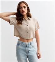 Women's Stone Short Sleeved Crop Shirt New Look