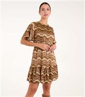 Women's Abstract Pattern Peplum Hem Mini Dress Blue Vanilla New Look