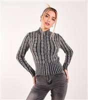 Women's Grey Zip Neck Cable Knit Jumper Pink Vanilla New Look