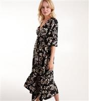 Women's Black Shirred Waist Midi Dress Blue Vanilla New Look