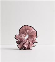 Pink Textured Ruffle Trim Scrunchie New Look