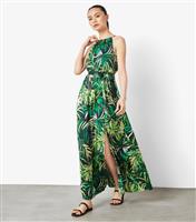 Women's Navy Leaf Print Sleeveless Maxi Dress Apricot New Look