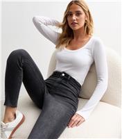 Women's White Ribbed Long Sleeve Scoop Neck Top New Look