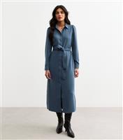 Women's Dark Blue Belted Midi Shirt Dress New Look