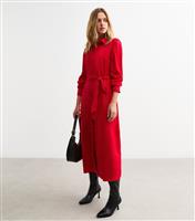 Women's Red Belted Midi Shirt Dress New Look