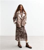 Women's Tall Brown Abstract Print Mesh Godet Midi Dress New Look