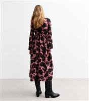 Women's Red Floral Print Fluted Sleeve Midi Dress New Look