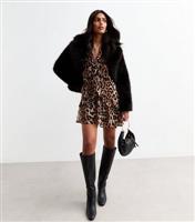 Women's Brown Leopard Print Chiffon Mini Dress New Look