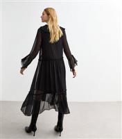 Women's Black Ruffle Long Sleeve Midi Dress New Look