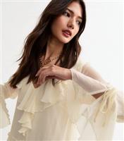 Women's Cream Ruffle Long Sleeve Midi Dress New Look