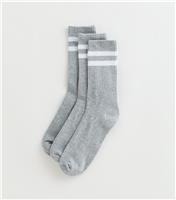 Men's 3 Pack Grey Stripe Socks New Look