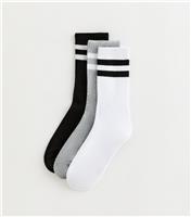 Men's Pack of 3 Black Stripe Socks New Look