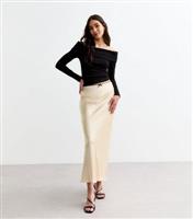 Women's Cream Satin Bow Trim Midi Skirt New Look