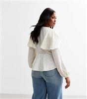 Women's Plus Size White Spotty Ruffle Tie Up Blouse Curves New Look
