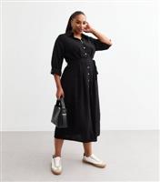 Women's Plus Size Black Pleated Shirt Dress Curves New Look