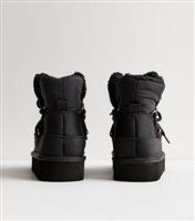 Women's Black Faux Shearling Faux Fur Lined Borg Boots Vegan New Look