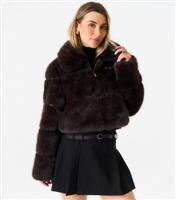 Women's Brown Faux Fur Crop Jacket Gini London New Look
