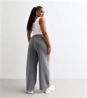 Women's Plus Size Grey Pintucked Wide Leg Joggers Curves New Look