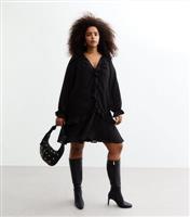 Women's Plus Size Black Chiffon Ruffle Trim Mini Dress Curves New Look