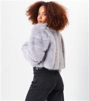 Women's Grey Faux Fur Cropped Jacket Gini London New Look