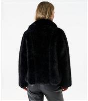 Women's Black Faux Fur Collared Jacket Gini London New Look