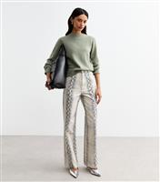 Women's White Snakeskin Print Wide Leg Jeans New Look