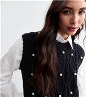 Women's Black Cable Knit Pearl 2-in-1 Jumper Cameo Rose New Look