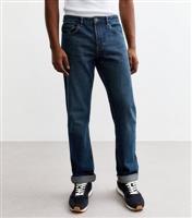 Men's Blue Straight Turn Up Cuff Denim Jeans New Look