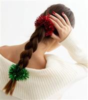 2 Pack of Multicolour Christmas Tinsel Hair Scrunchies New Look