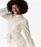 Women's Cream Sequinned Long Sleeve Mini Dress Gini London New Look