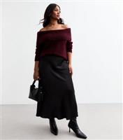Women's Plus Size Black Satin Bias Midi Skirt Curves New Look