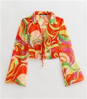 Women's Multicoloured Swirl Print Long Sleeve Beach Top Gini London New Look