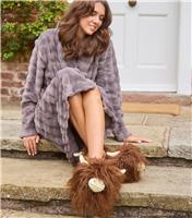 Women's Brown Highland Cow Slippers Loungeable New Look