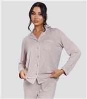Women's Light Brown Rib Super Soft Brushed Marl Buttoned Pyjama Set Loungeable New Look