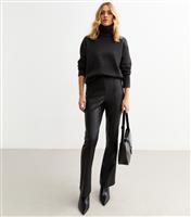 Women's Black Faux Leather Kick Flare Trousers New Look
