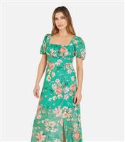 Women's Green Floral Print Maxi Dress Yumi New Look
