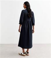 Women's Navy Cropped Sleeve Textured Smock Dress New Look