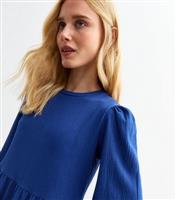 Women's Blue Cropped Sleeve Textured Smock Dress New Look