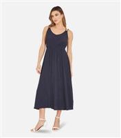 Women's Navy Crinkled Strappy Midi Dress Mela New Look